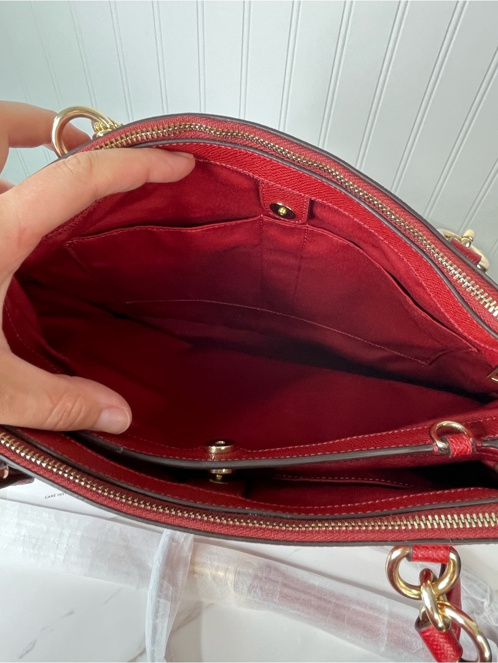 Coach Brooke Carryall Washed Red Crossgrain Leather Shoulder Bag Crossbody Purse - Picture 9 of 13